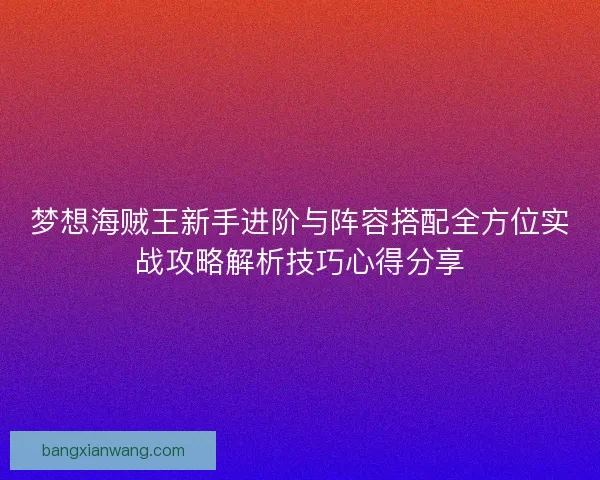 梦想海贼王新手进阶与阵容搭配全方位实战攻略解析技巧心得分享